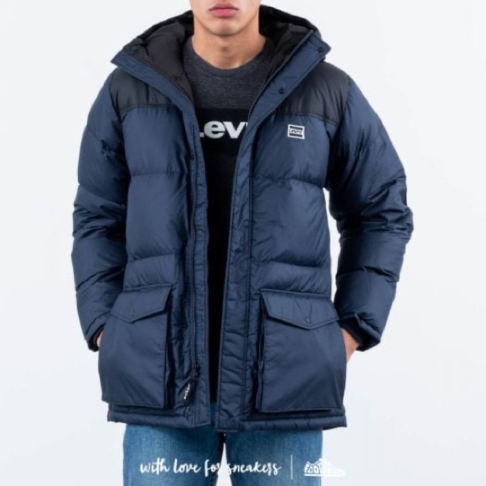 Levi's Navy and Black Quilted Puffer Jacket with Hood